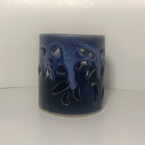Bay Pottery Art Candle Holder Cut Out Floral Detail Purple. - Picture 5 of 15